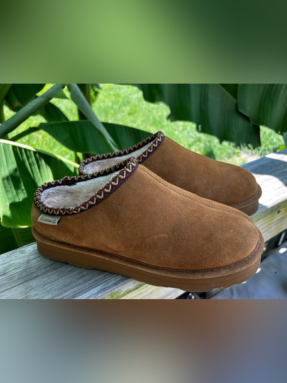 BEARPAW Martis Deco II Leather Slipper Iced Coffee Tan Brown Women’s Size 11